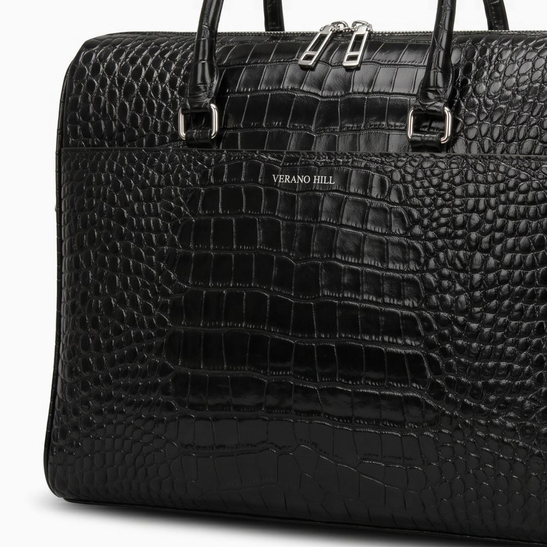 Croc-Embossed Leather Briefcase