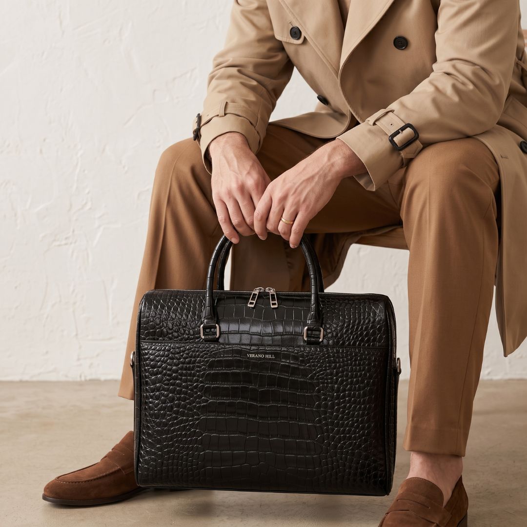 Croc-Embossed Leather Briefcase