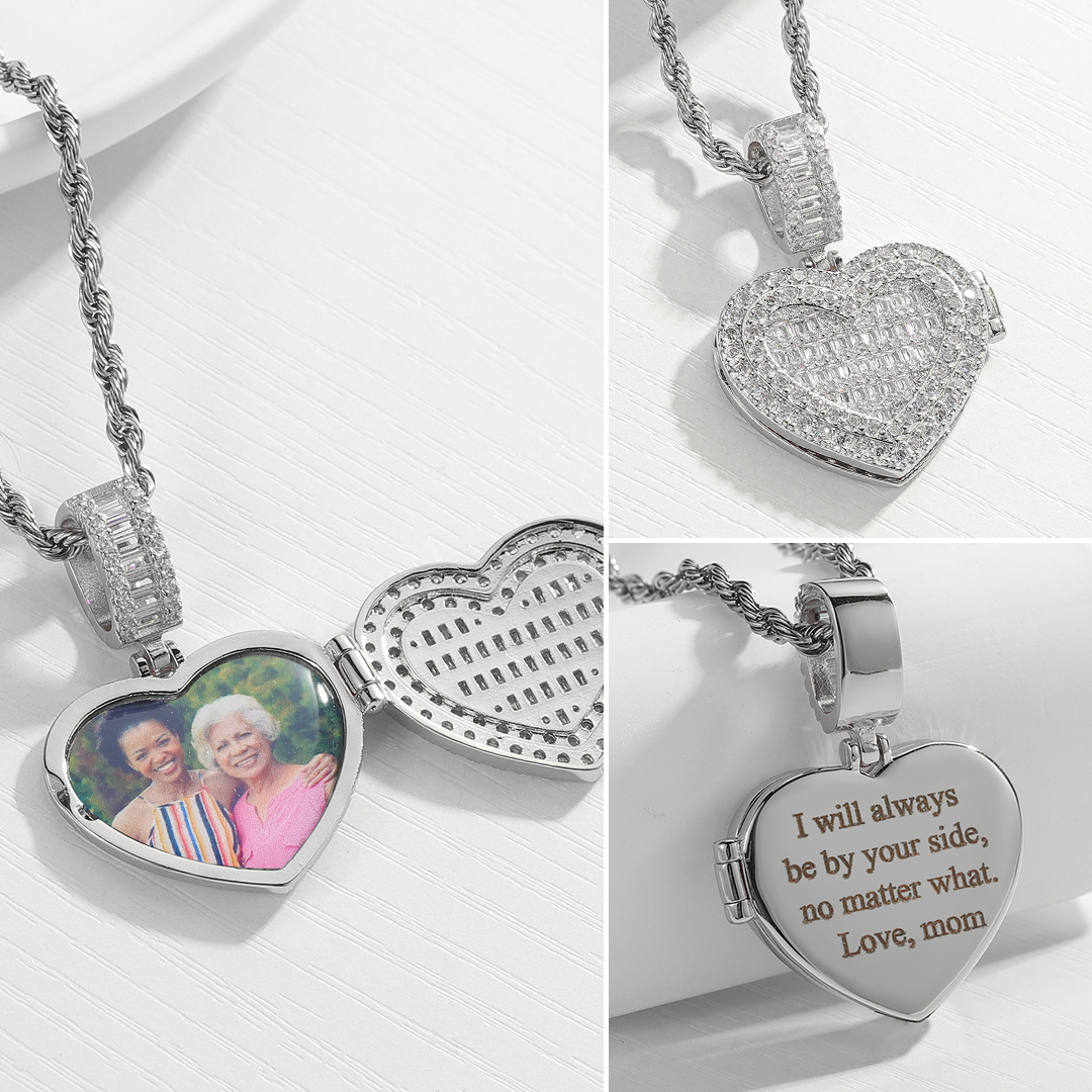 Collar con Reluciente Relicario Corazón y Foto Personalizada